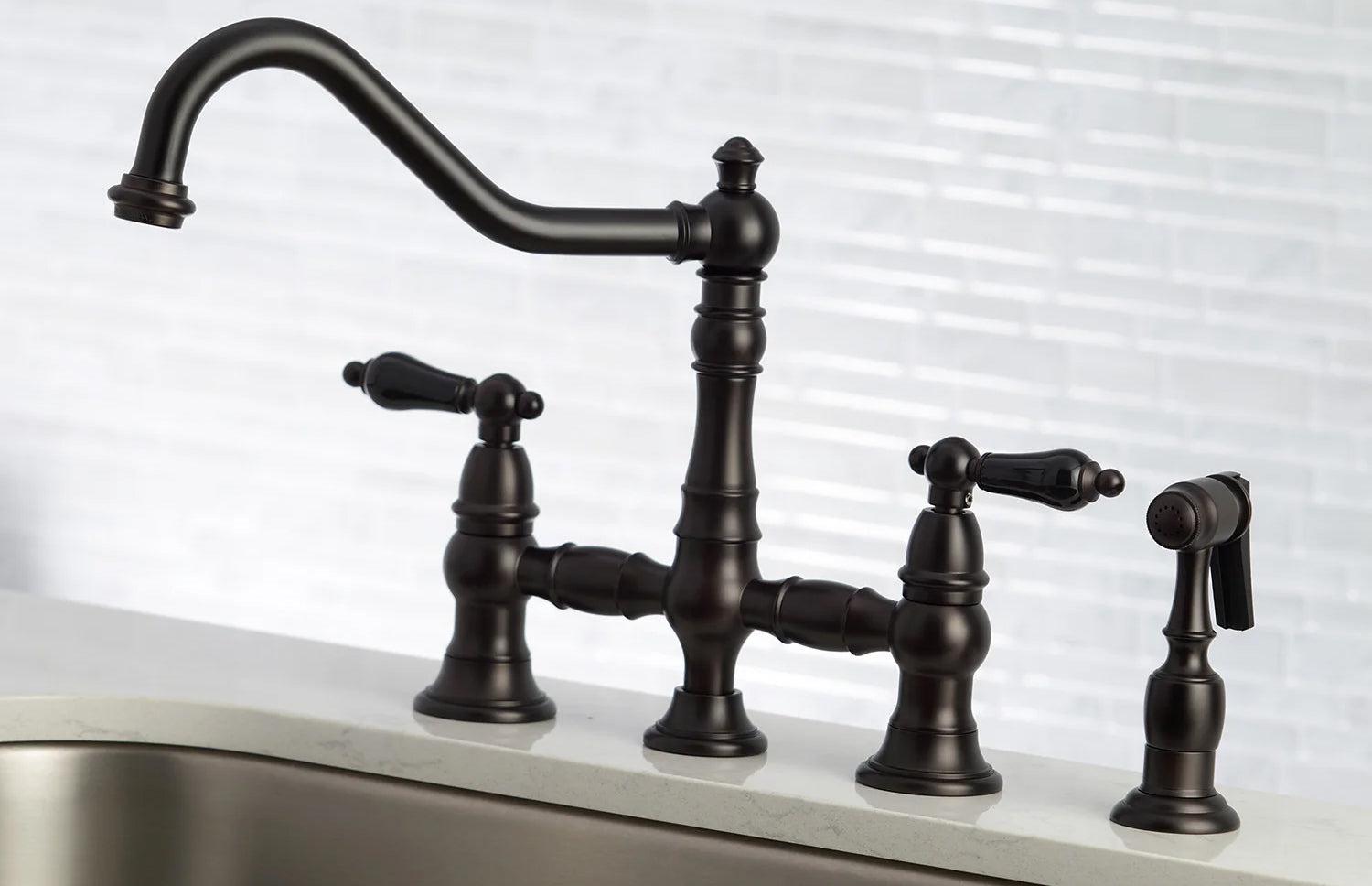 Duchess O Two-Handle 4-Hole Deck Mount Bridge Side Sprayer Kitchen Faucet