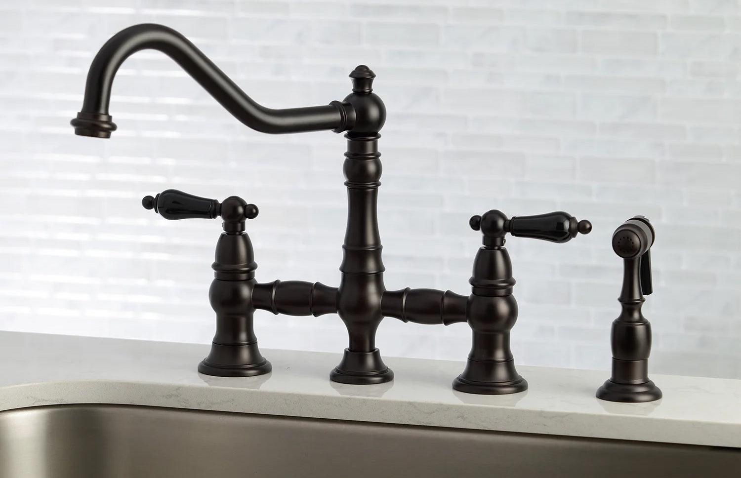 Duchess O Two-Handle 4-Hole Deck Mount Bridge Side Sprayer Kitchen Faucet