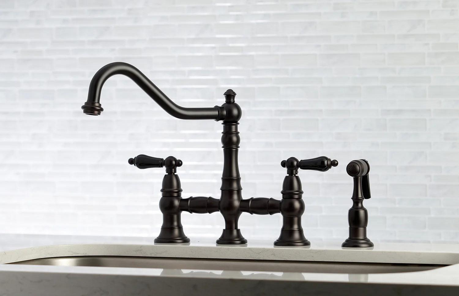 Duchess O Two-Handle 4-Hole Deck Mount Bridge Side Sprayer Kitchen Faucet