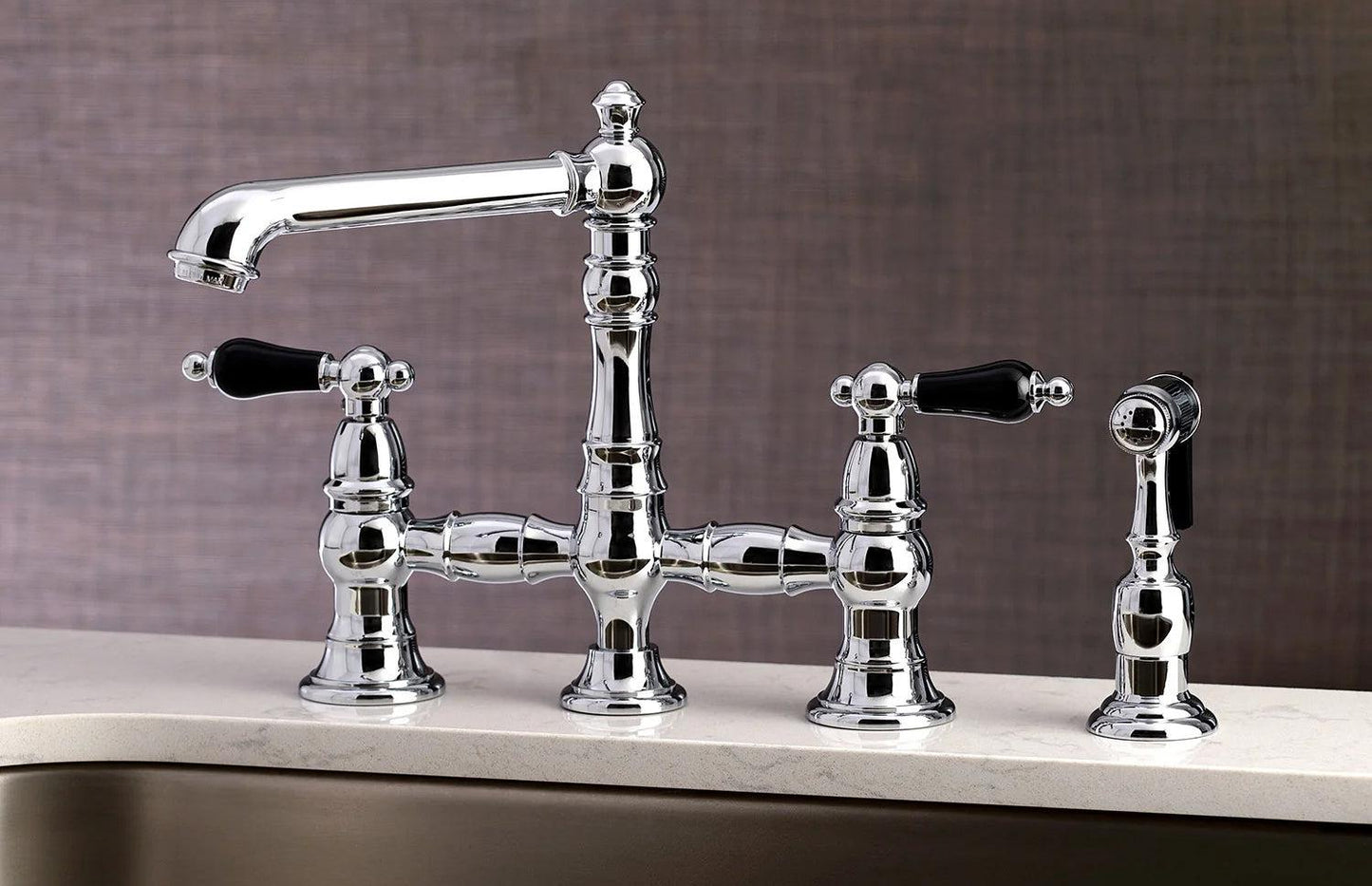 Duchess U Two-Handle 4-Hole Deck Mount Bridge Side Sprayer Kitchen Faucet