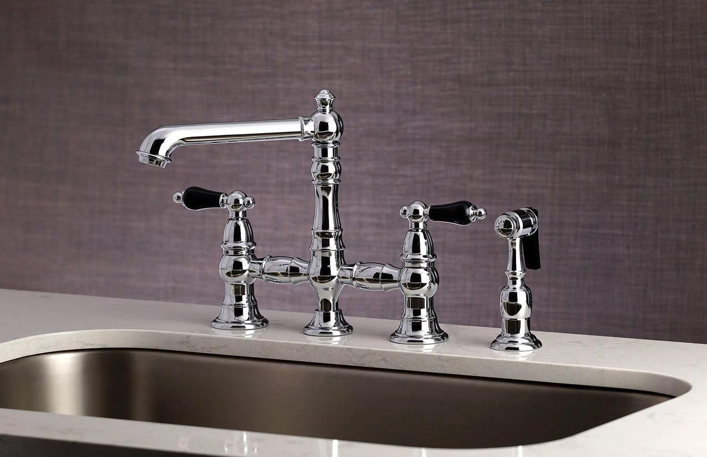 Duchess U Two-Handle 4-Hole Deck Mount Bridge Side Sprayer Kitchen Faucet