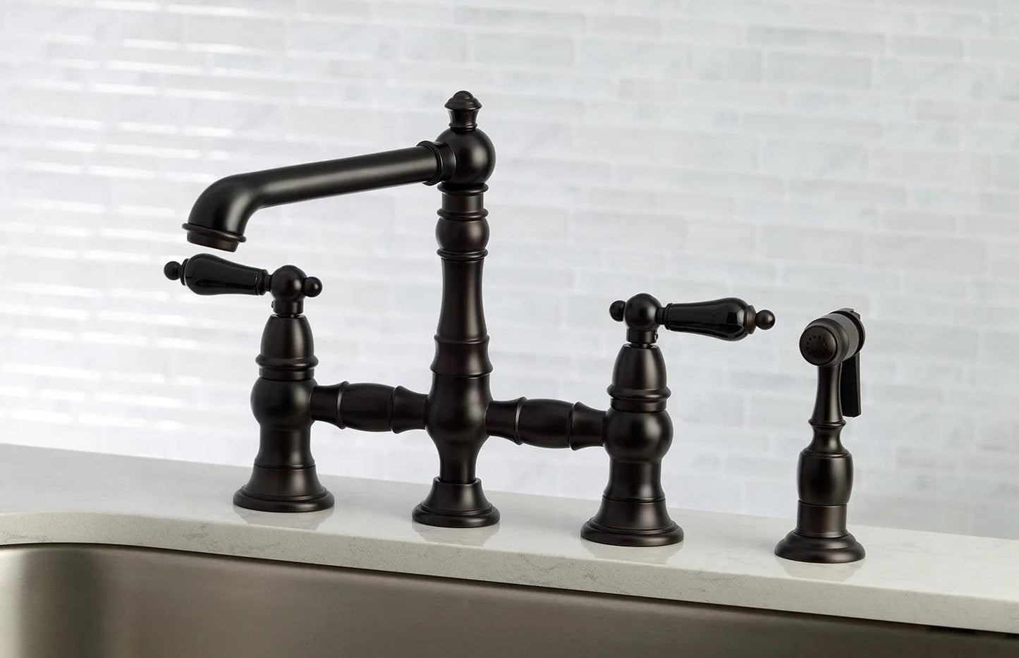 Duchess U Two-Handle 4-Hole Deck Mount Bridge Side Sprayer Kitchen Faucet