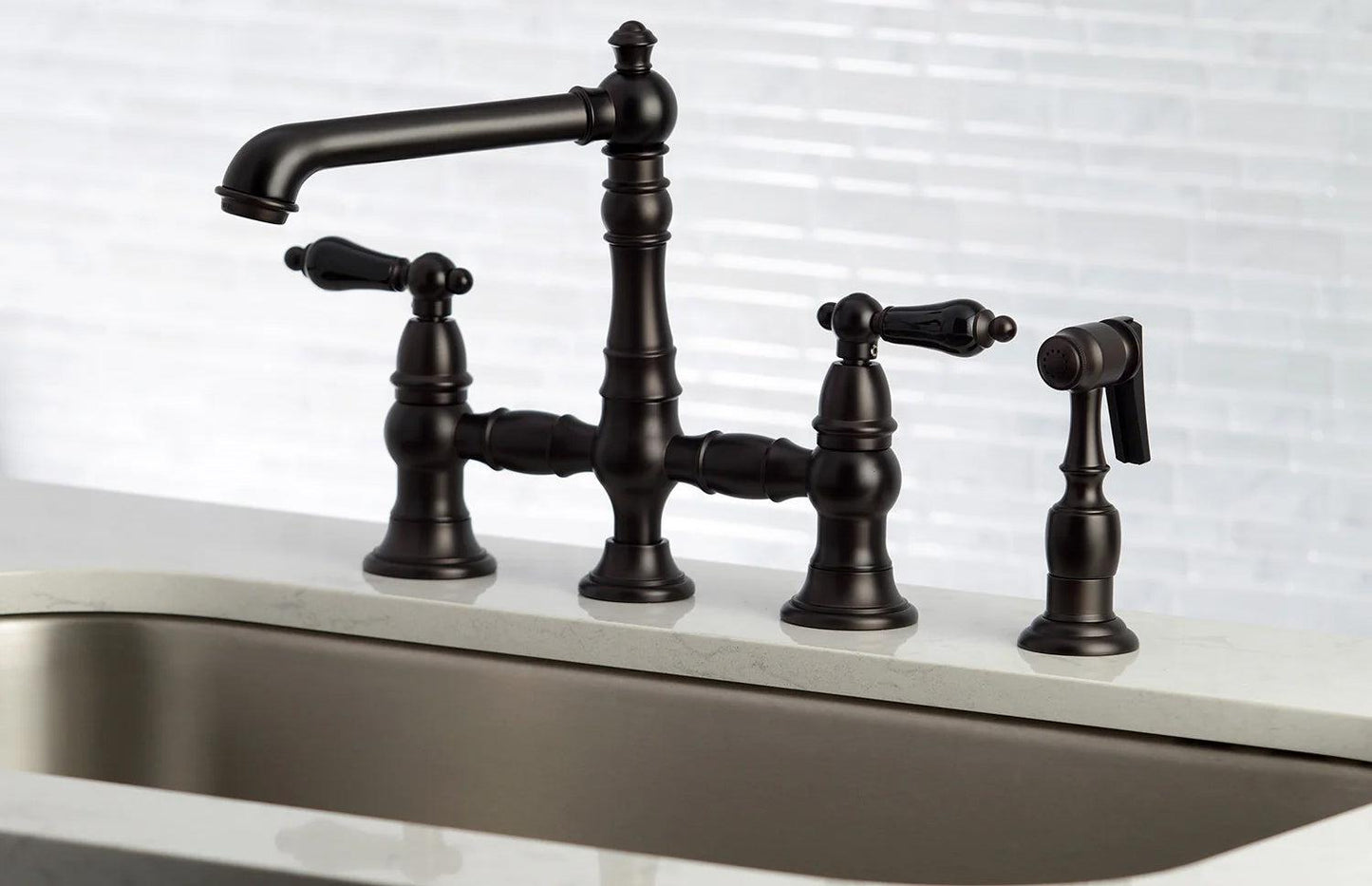 Duchess U Two-Handle 4-Hole Deck Mount Bridge Side Sprayer Kitchen Faucet