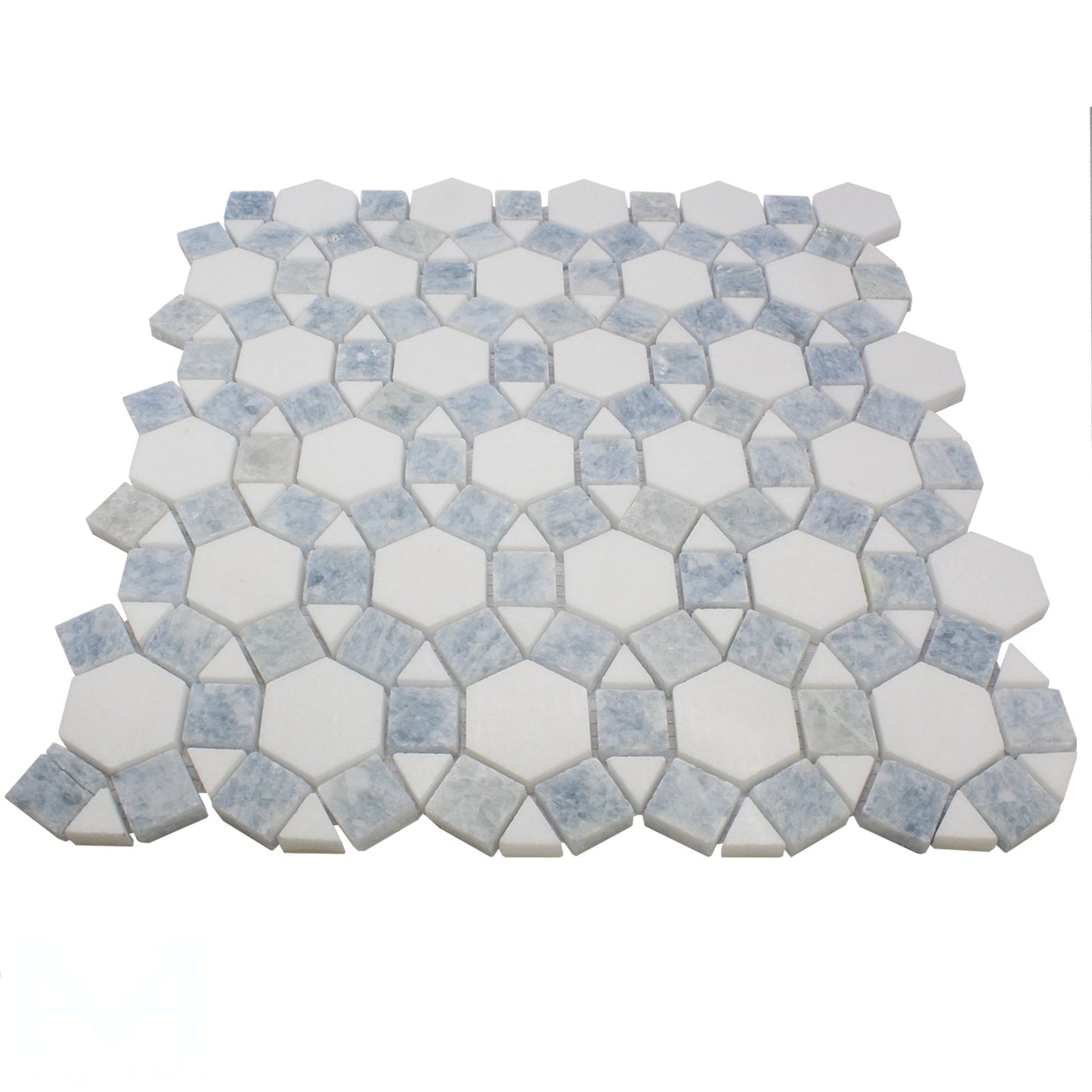 ET Aether Crystal Ocean Honed 11.5" x 12" Marble And Quartzite Mosaic Tile