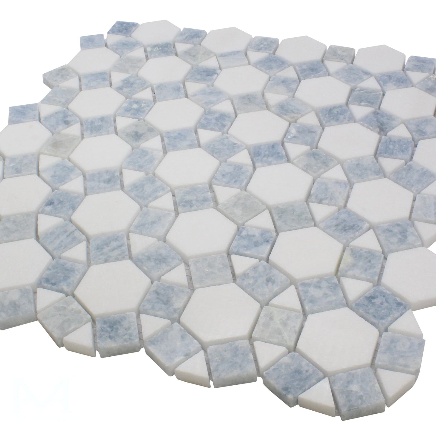 ET Aether Crystal Ocean Honed 11.5" x 12" Marble And Quartzite Mosaic Tile