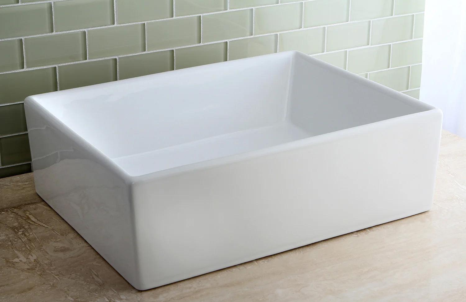 Elements Ceramic Rectangular White Vessel Sink