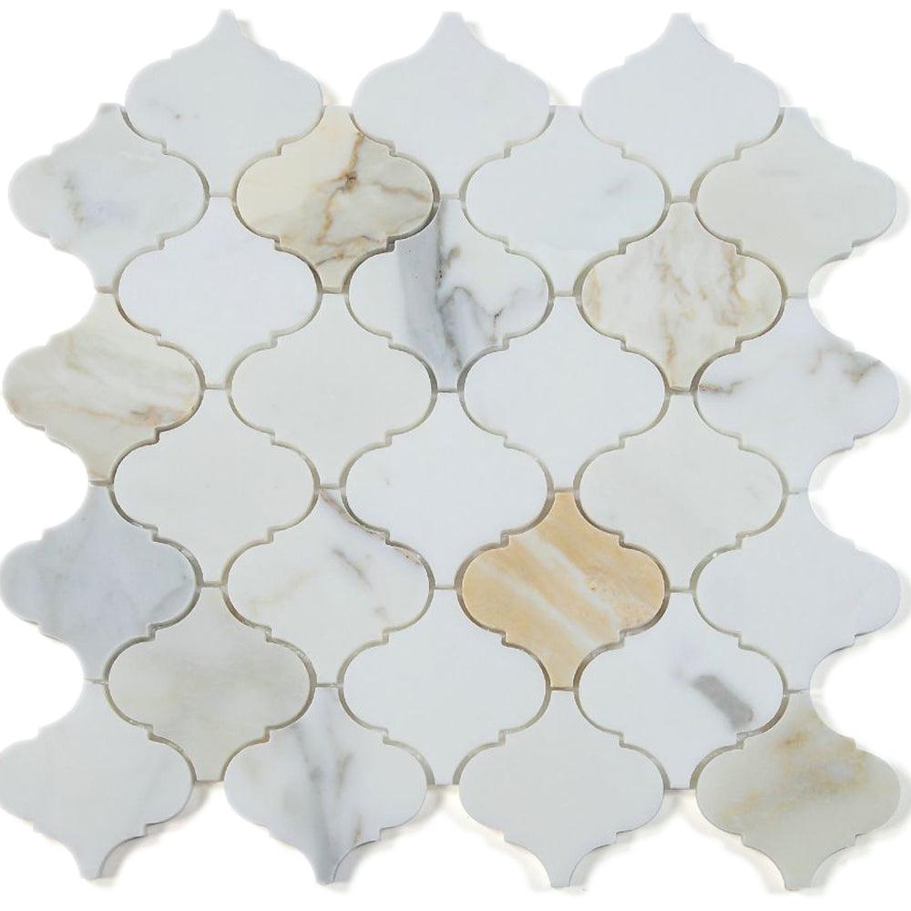 Elysium Tiles Arabesque Calacatta Gold 12" x 12" Marble Mosaic Tile