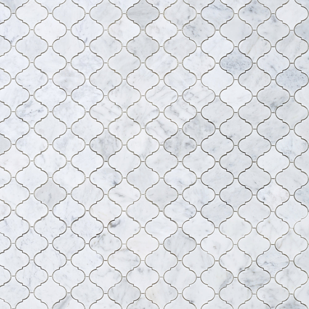 Elysium Tiles Arabesque Carrara 10.5" x 12.5" Marble Mosaic Tile