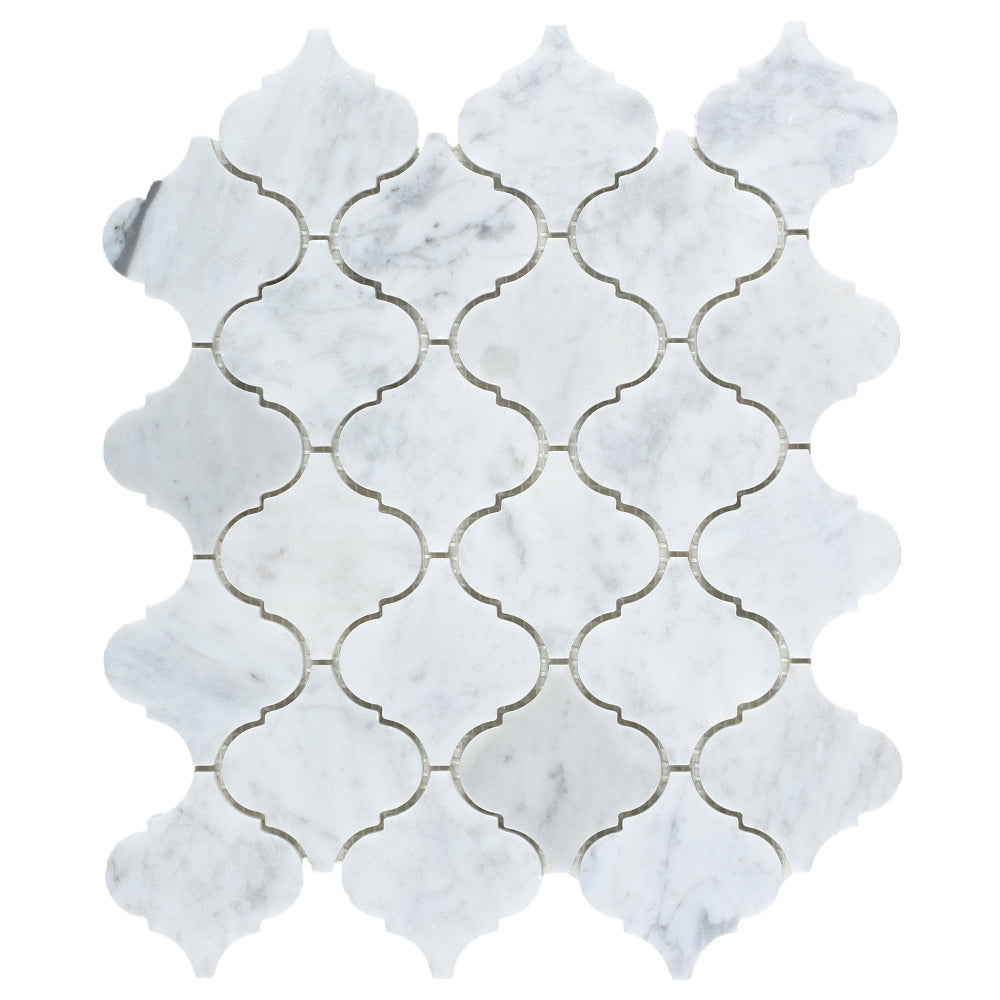 Elysium Tiles Arabesque Carrara 10.5" x 12.5" Marble Mosaic Tile