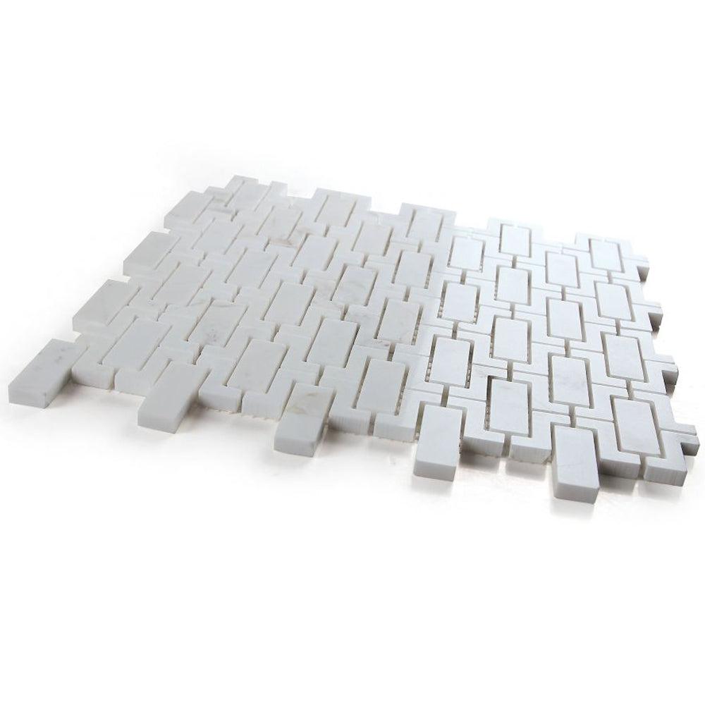 Elysium Tiles Aztec White 10.25" x 11.25" Marble Mosaic Tile