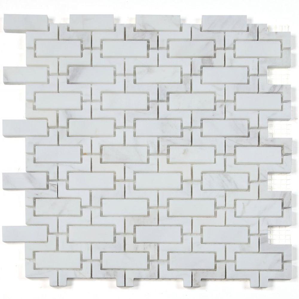 Elysium Tiles Aztec White 10.25" x 11.25" Marble Mosaic Tile