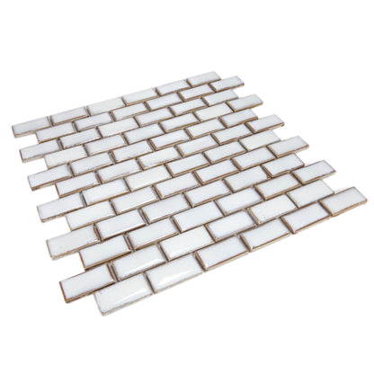 Elysium Tiles Brick Fancy White 11.75" x 11.75" Porcelain Mosaic Tile