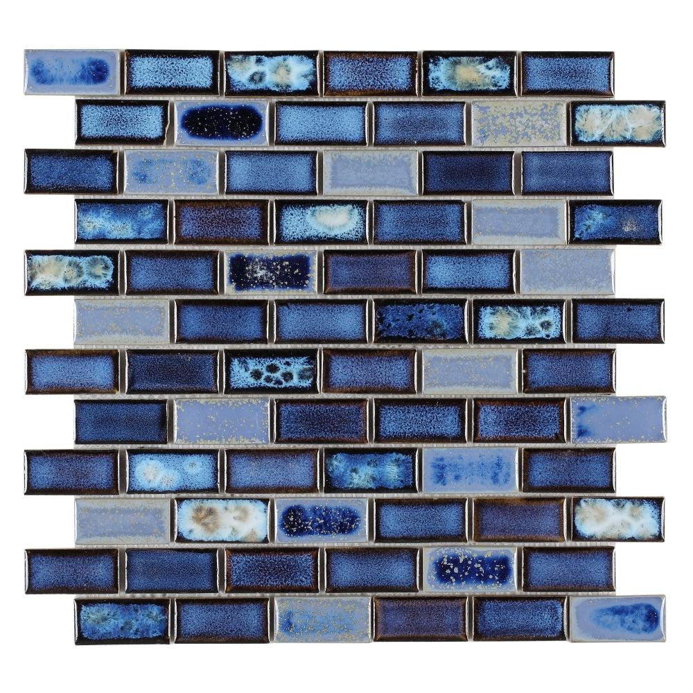 Elysium Tiles Brick Royal Blue 11.75" x 11.75" Porcelain Mosaic Tile