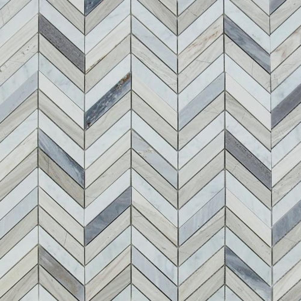 Elysium Tiles Chevron Blue 8" x 12" Marble Mosaic Tile