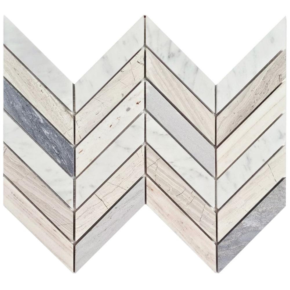 Elysium Tiles Chevron Blue 8" x 12" Marble Mosaic Tile