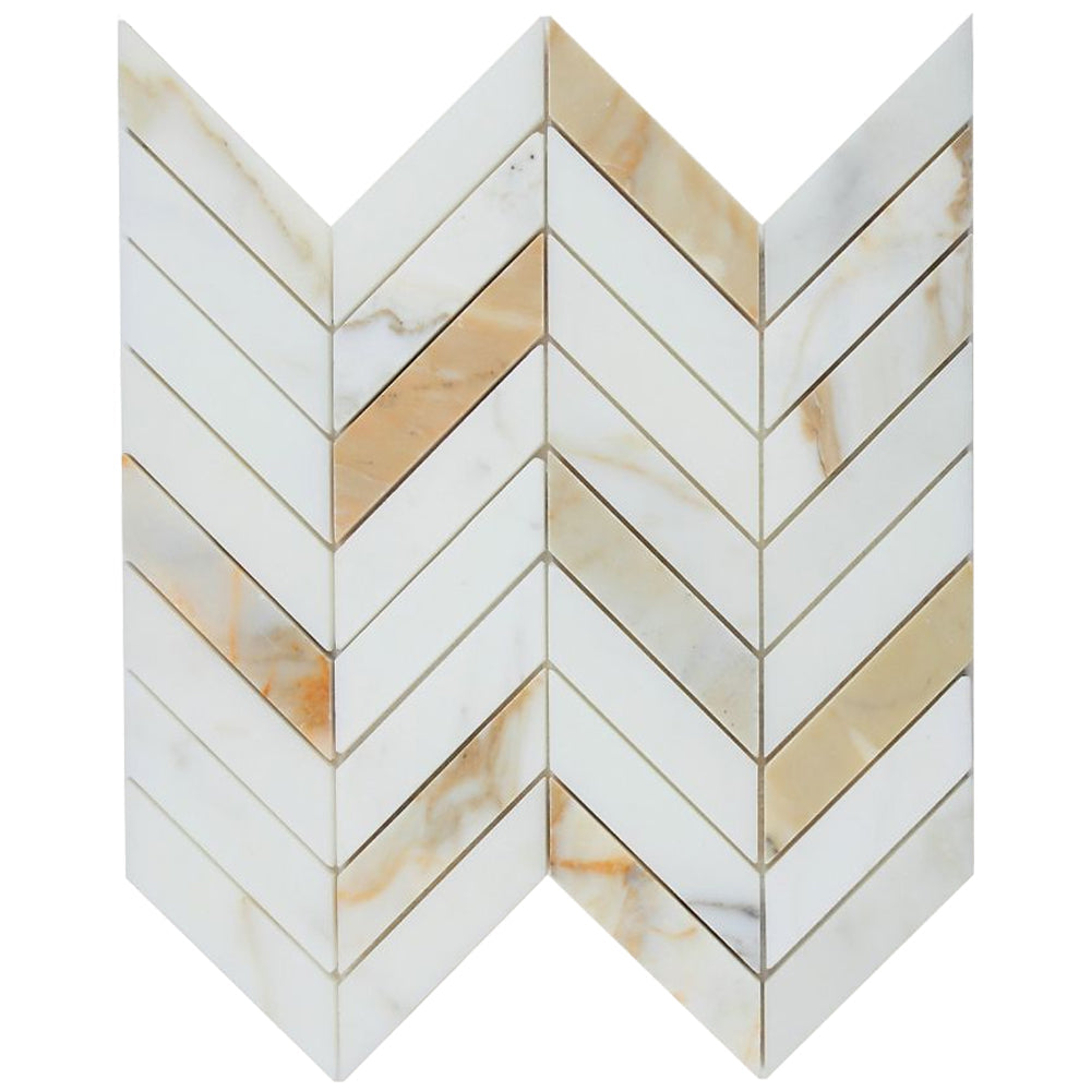 Elysium Tiles Chevron Calacatta Gold Honed 11" x 11" Marble Mosaic Tile