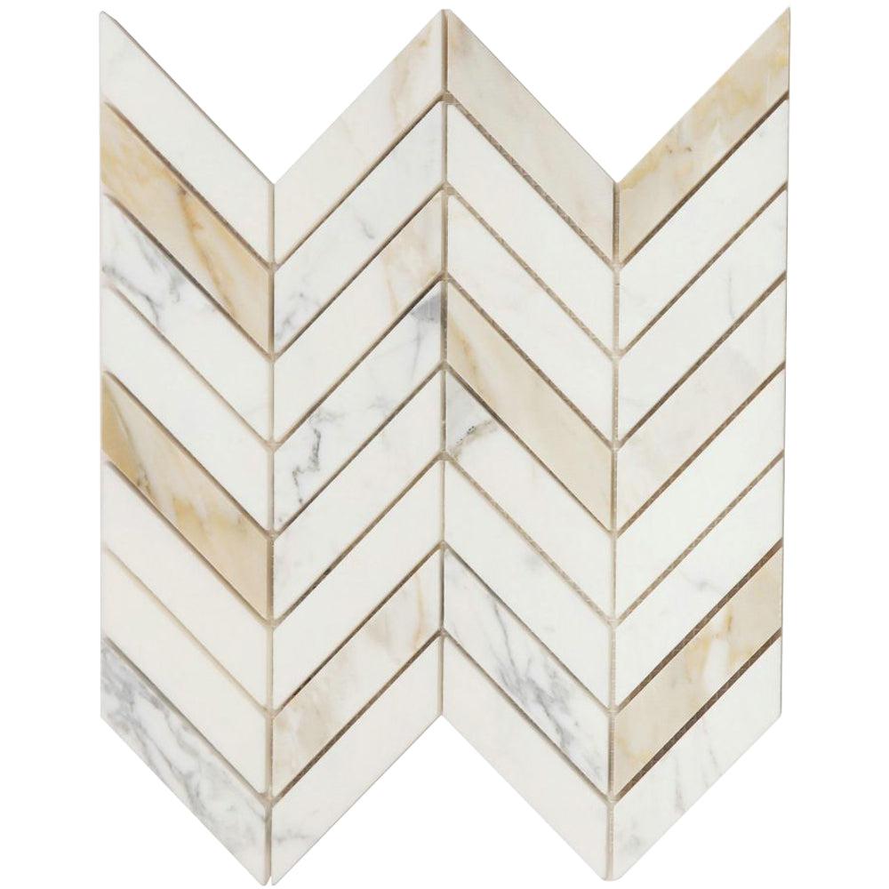 Elysium Tiles Chevron Calacatta Gold Polished 11" x 11" Marble Mosaic Tile