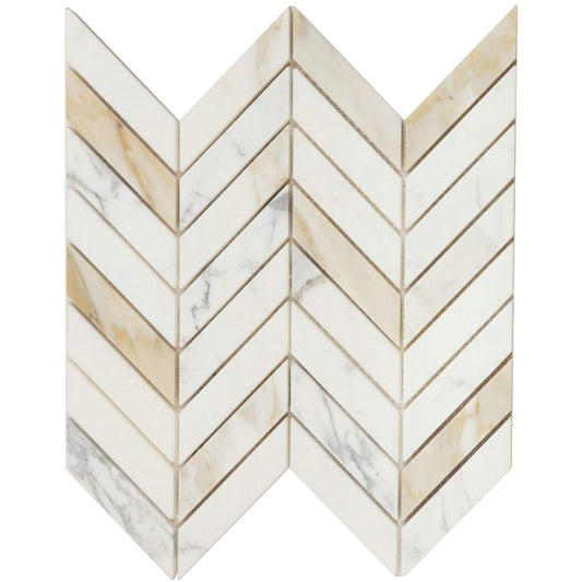 Elysium Tiles Chevron Calacatta Gold Polished 11" x 11" Marble Mosaic Tile