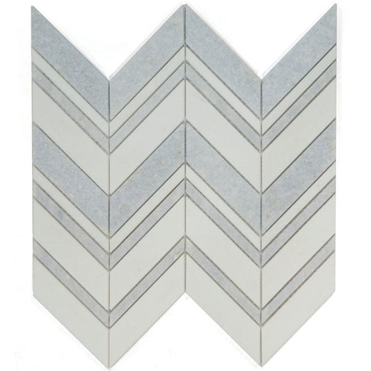 Elysium Tiles Chevron Crystal Ocean 11.75" x 12.25" Marble Mosaic Tile