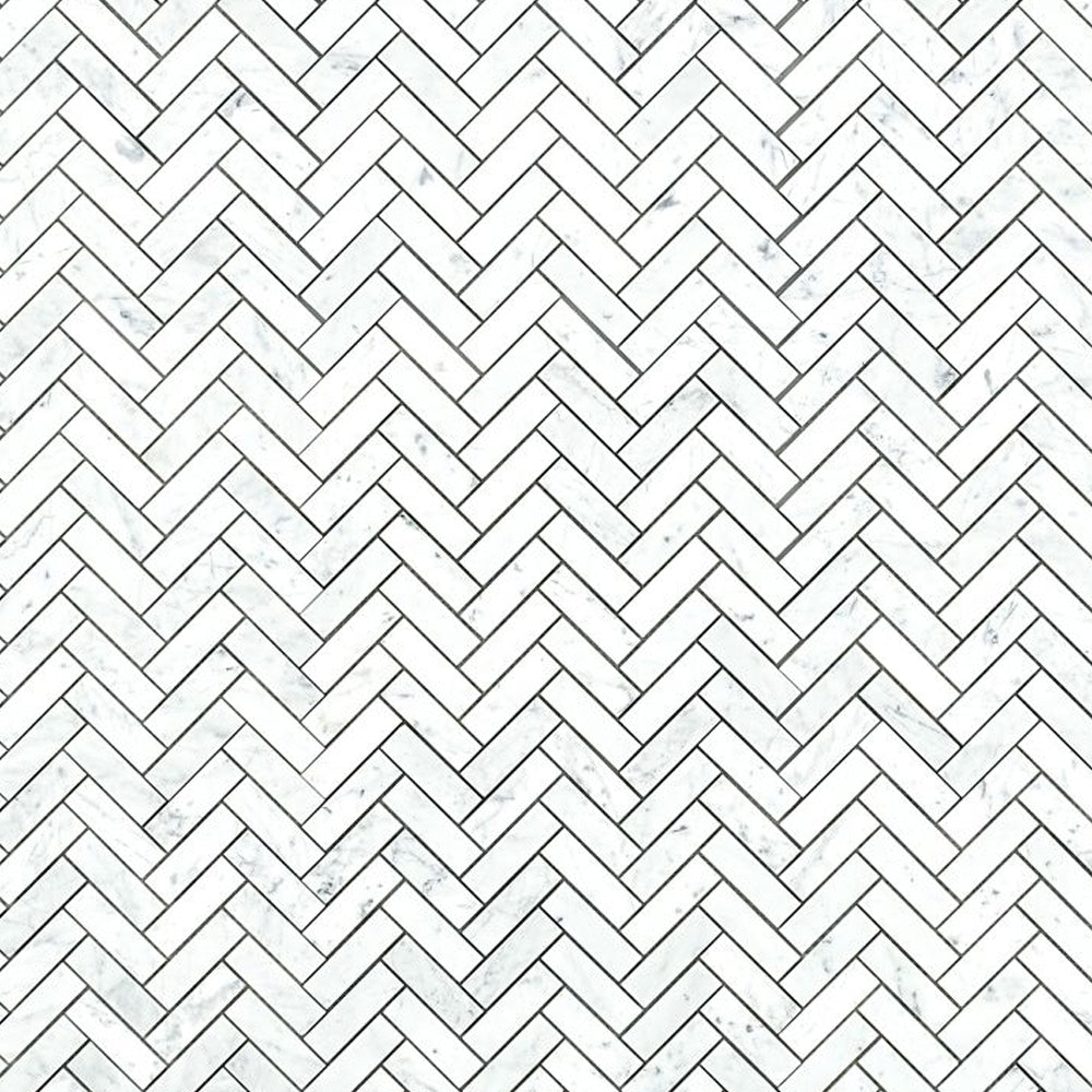 Elysium Tiles Chevron Long Carrara 11" x 12.5" Marble Mosaic Tile