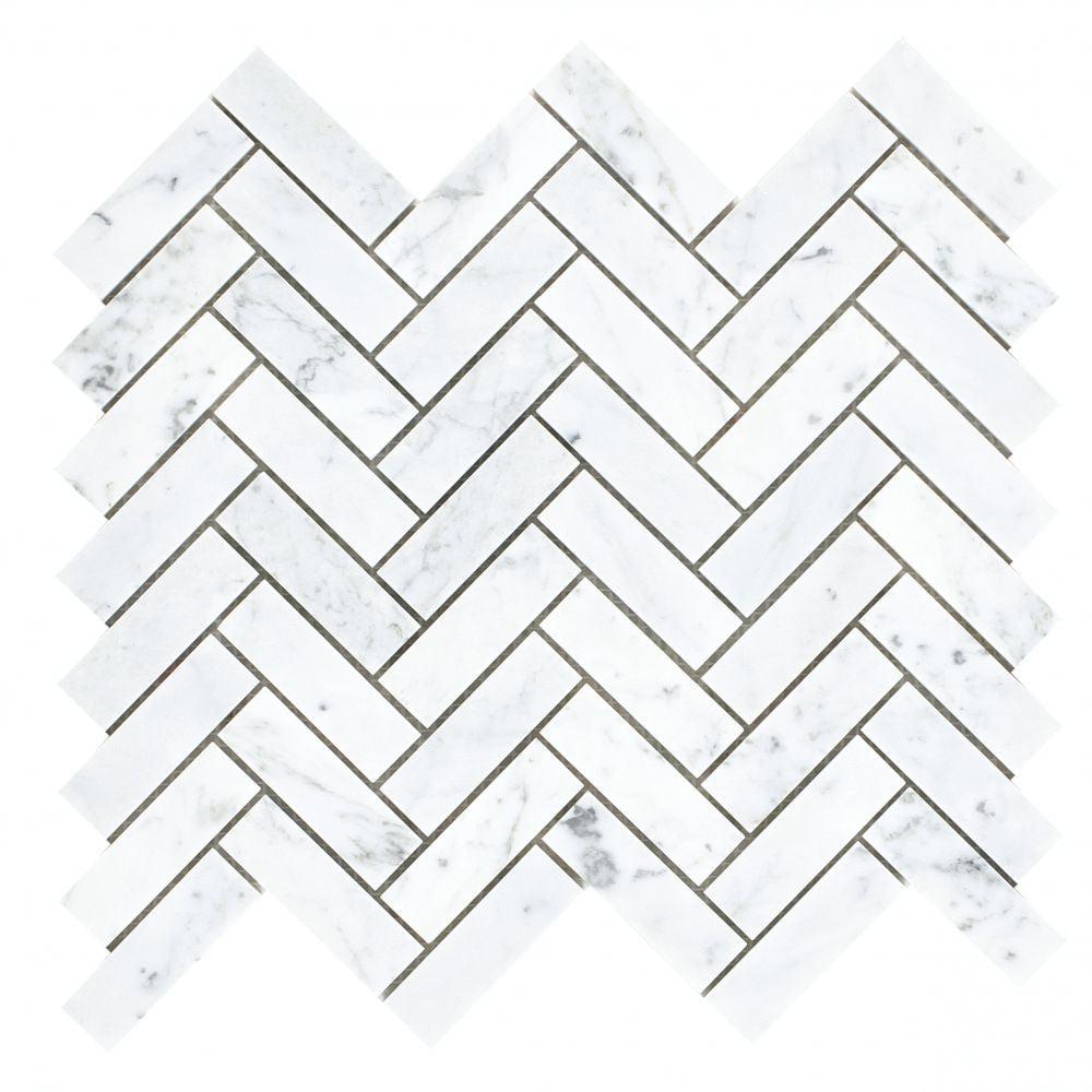 Elysium Tiles Chevron Long Carrara 11" x 12.5" Marble Mosaic Tile