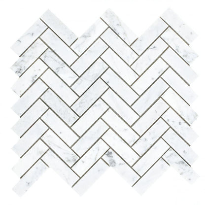 Elysium Tiles Chevron Long Carrara 11" x 12.5" Marble Mosaic Tile