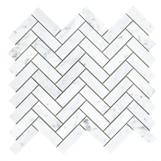 Elysium Tiles Chevron Long Carrara 11" x 12.5" Marble Mosaic Tile