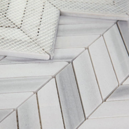 Elysium Tiles Chevron Marmala White 11" x 11" Marble Mosaic Tile