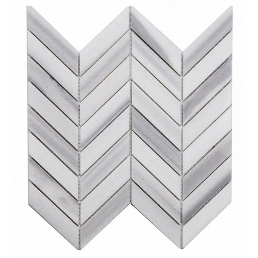 Elysium Tiles Chevron Marmala White 11" x 11" Marble Mosaic Tile