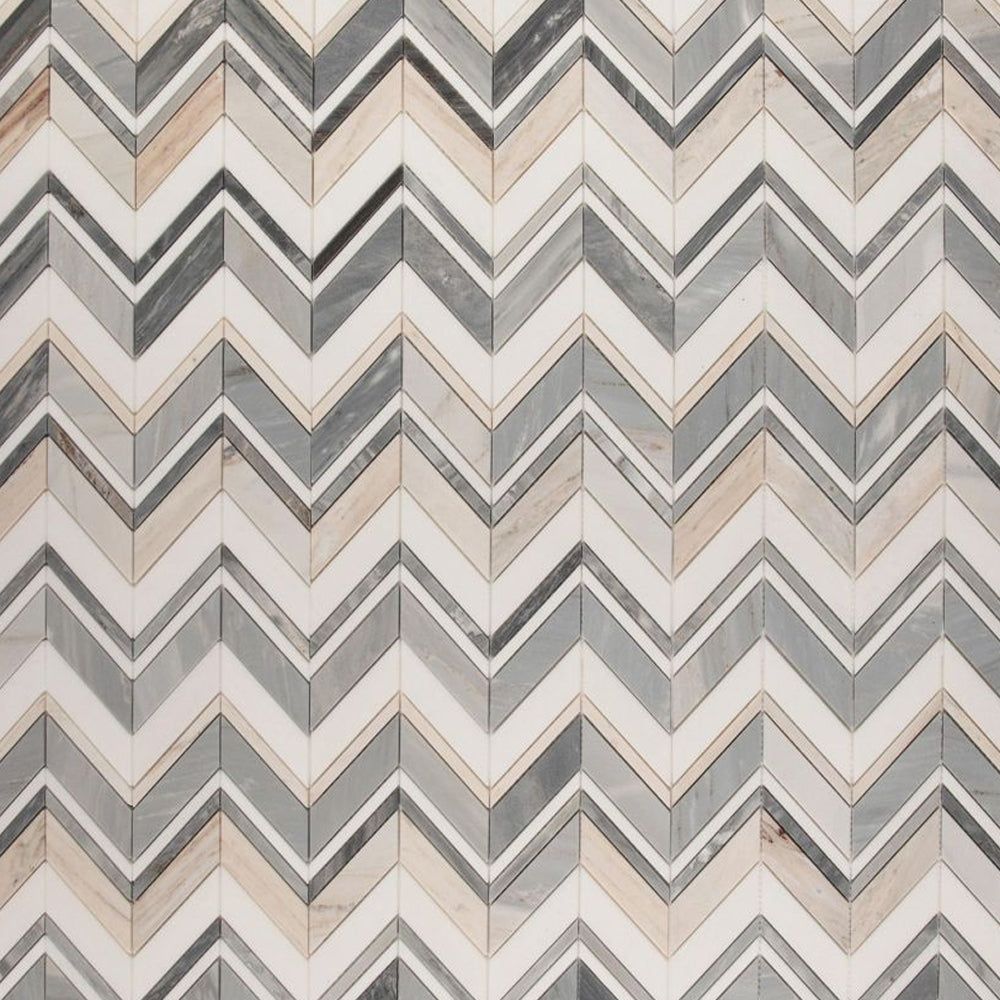 Elysium Tiles Chevron Ravenna Blue 11.75" x 12.25" Marble Mosaic Tile