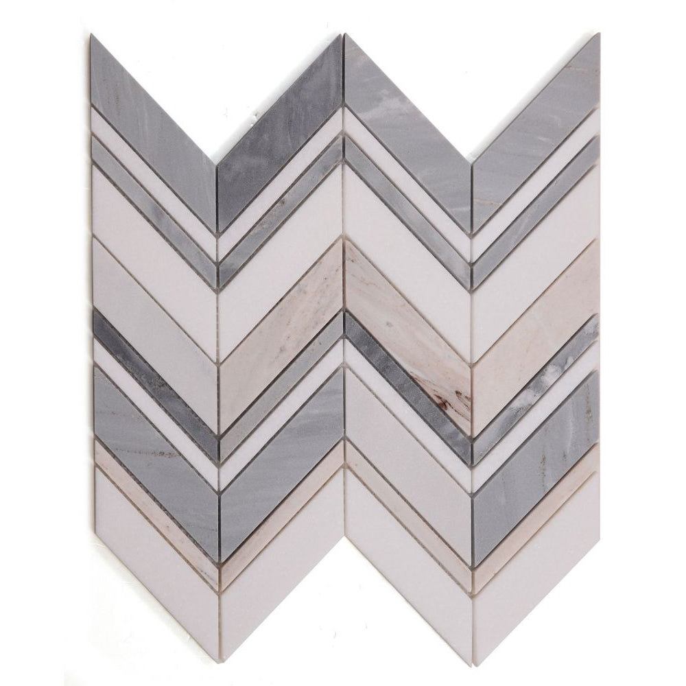 Elysium Tiles Chevron Ravenna Blue 11.75" x 12.25" Marble Mosaic Tile