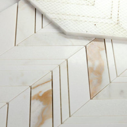 Elysium Tiles Chevron Ravenna Calacatta 11.75" x 12.25" Marble Mosaic Tile