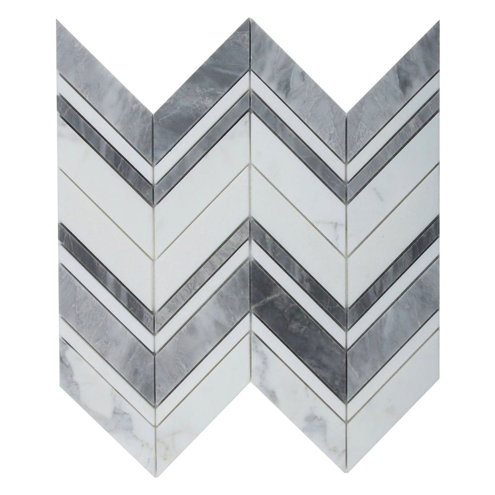 Elysium Tiles Chevron Ravenna Grey 11.75" x 12.25" Marble Mosaic Tile