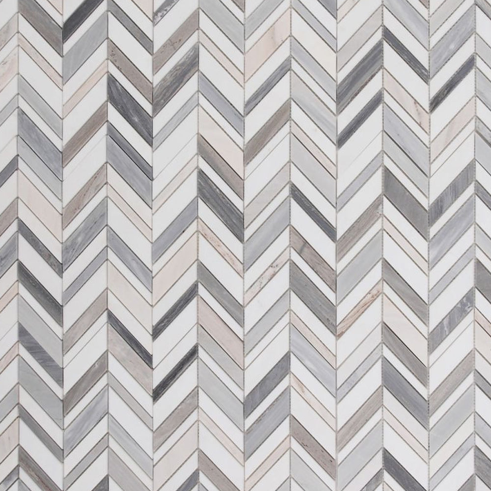 Elysium Tiles Chevron Shadow Blue 11.75" x 12" Marble Mosaic Tile