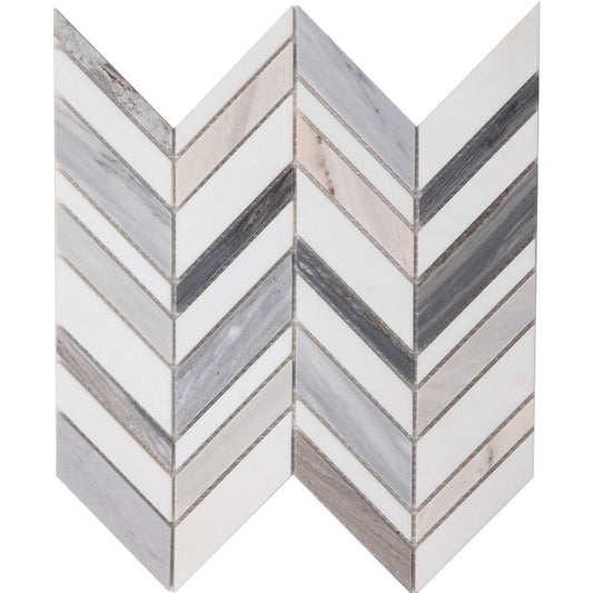 Elysium Tiles Chevron Shadow Blue 11.75" x 12" Marble Mosaic Tile