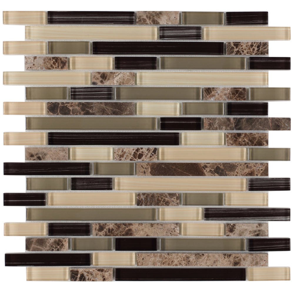 Elysium Tiles City 11.75" x 12" Marble and Glass Mosaic Tile