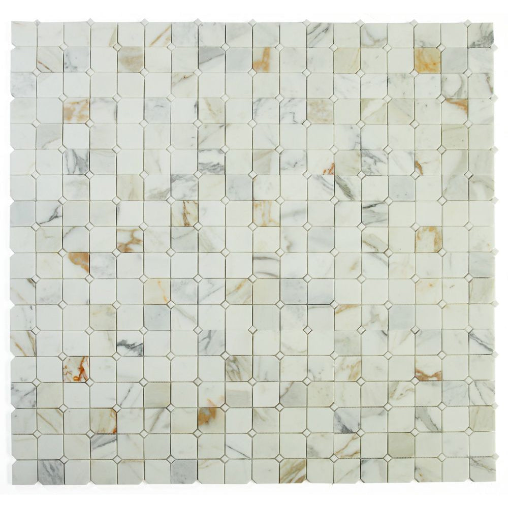 Elysium Tiles Clipped Calacatta Gold 11.75" x 11.75" Marble Mosaic Tile