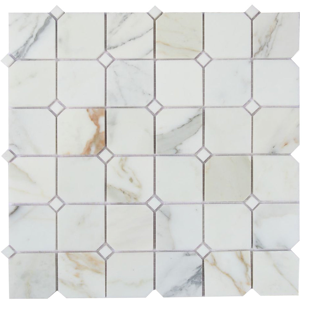 Elysium Tiles Clipped Calacatta Gold 11.75" x 11.75" Marble Mosaic Tile