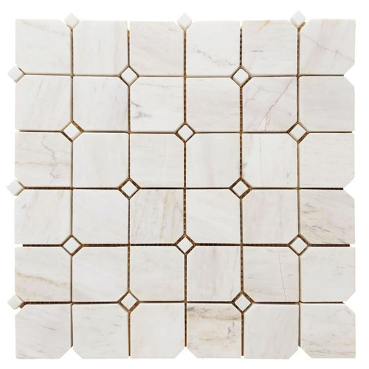 Elysium Tiles Clipped Square Wooden White Honed 11.75" x 11.75" Marble Mosaic Tile