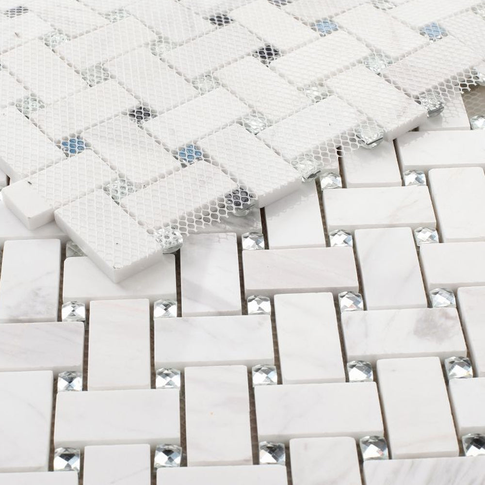 Elysium Tiles Cross White 12" x 12" Marble Mosaic Tile