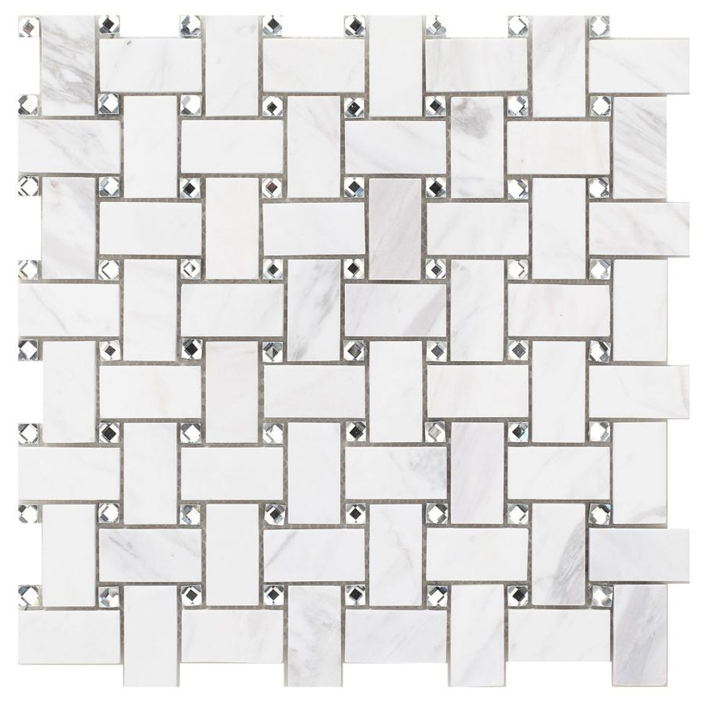 Elysium Tiles Cross White 12" x 12" Marble Mosaic Tile