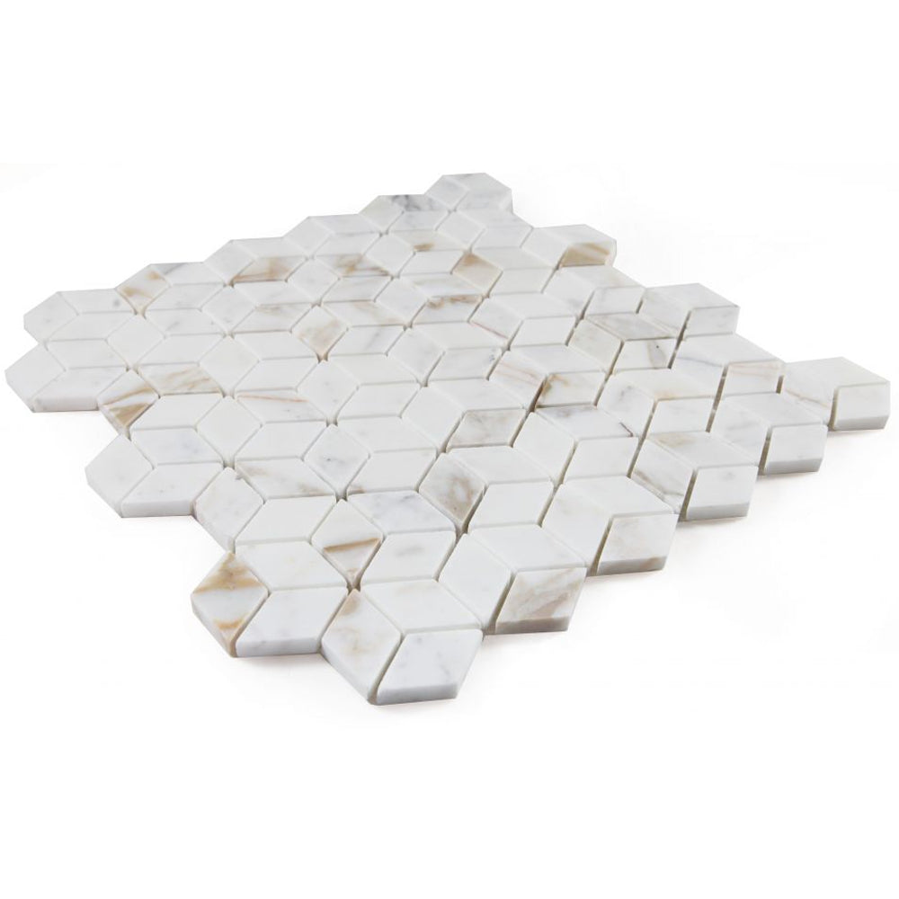 Elysium Tiles Cubic Calacatta Gold 11.75" x 12" Marble Mosaic Tile