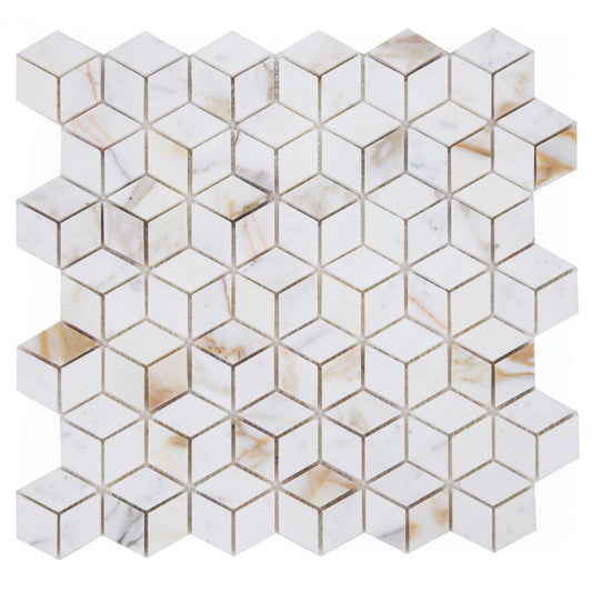 Elysium Tiles Cubic Calacatta Gold 11.75" x 12" Marble Mosaic Tile