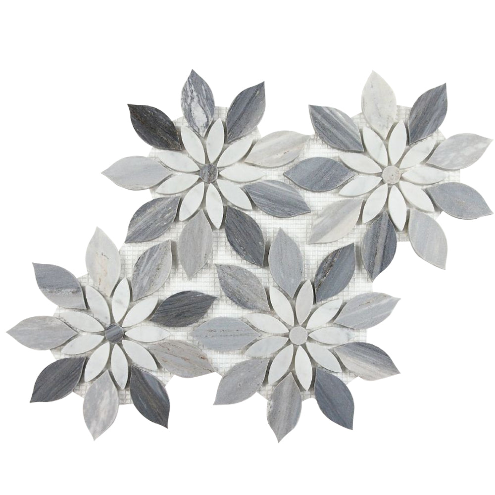 Elysium Tiles Daisy Bloom Blue 11.75" x 13.25" Marble Mosaic Tile