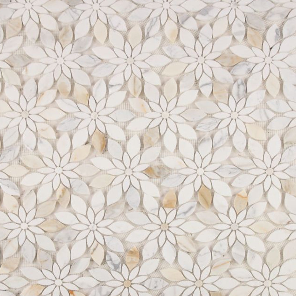 Elysium Tiles Daisy Bloom Calacatta 11.75" x 13.25" Marble Mosaic Tile