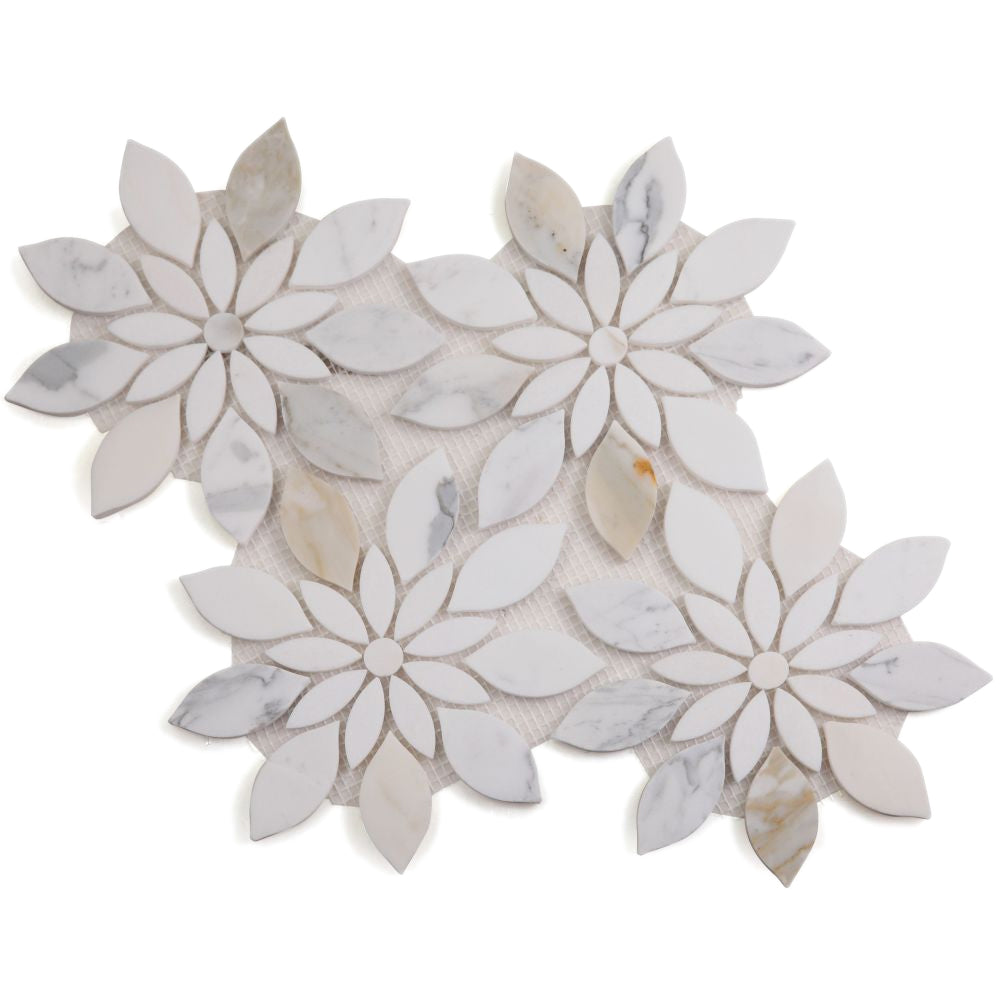 Elysium Tiles Daisy Bloom Calacatta 11.75" x 13.25" Marble Mosaic Tile