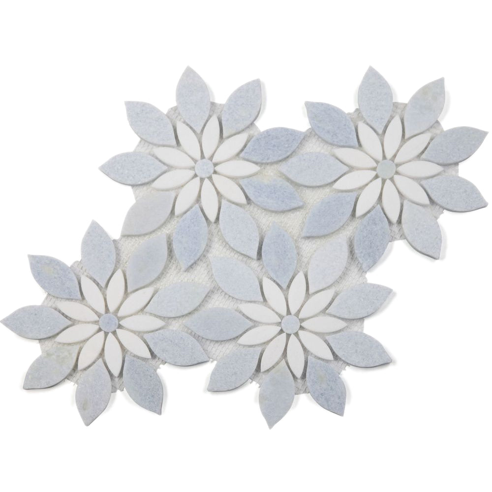 Elysium Tiles Daisy Bloom Ocean 11.75" x 13.25" Marble Mosaic Tile