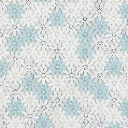 Elysium Tiles Daisy Blue 10" x 11.25" Glass and Marble Mosaic Tile