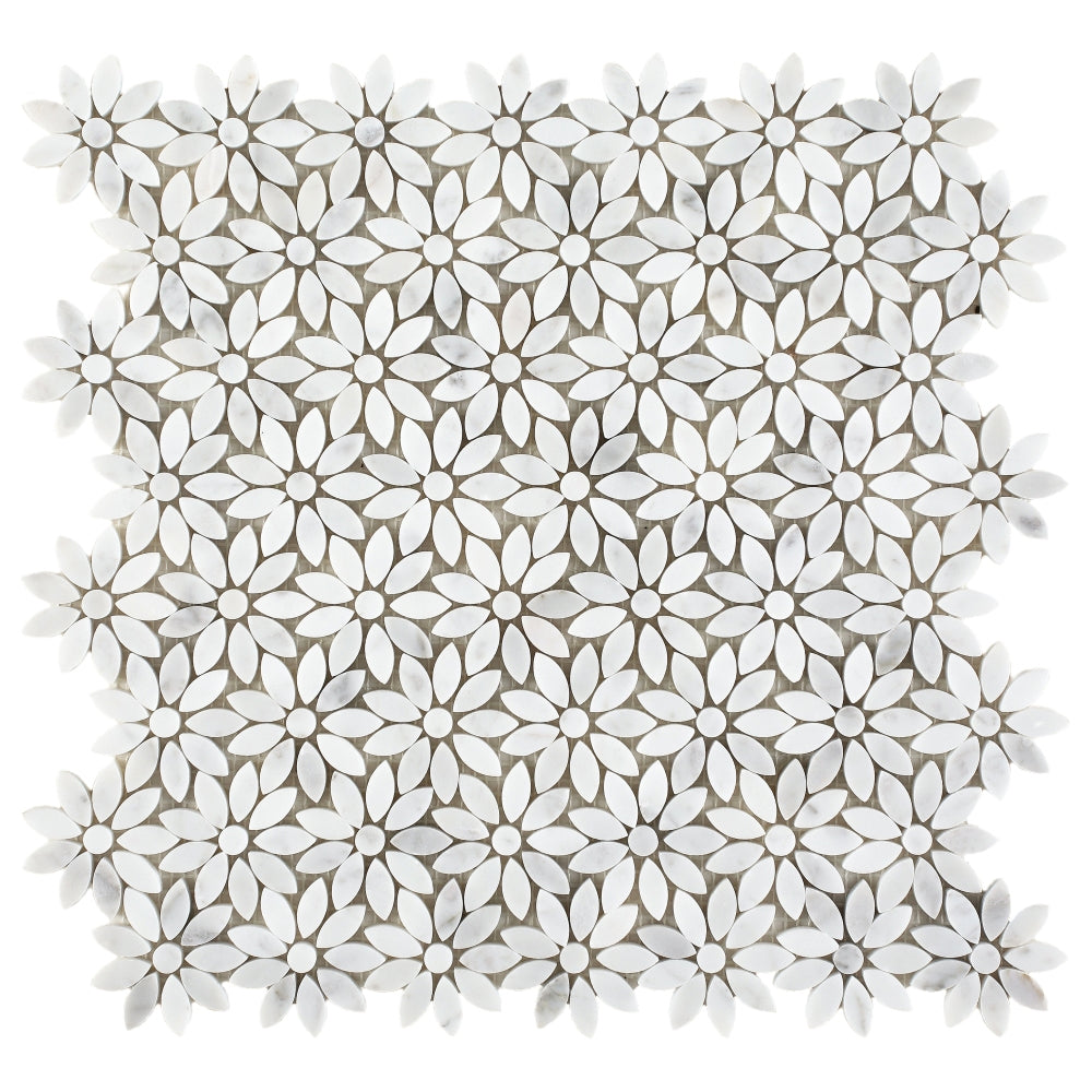 Elysium Tiles Daisy Wild Carrara 12.5" x 12.75" Marble Mosaic Tile