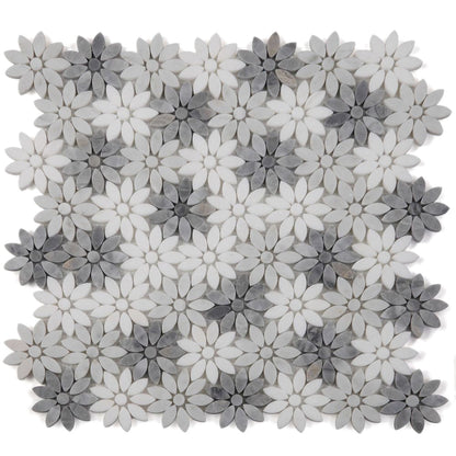 Elysium Tiles Daisy Wild Grey 12.5" x 13" Marble Mosaic Tile